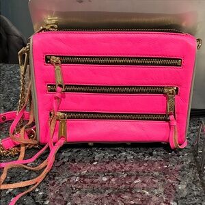 Rebecca Minkoff Neon Pink Crossbody Bag with Gold Accents